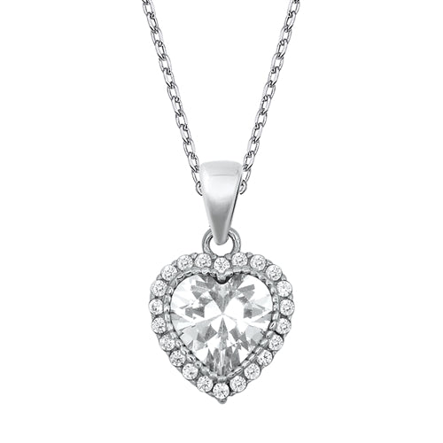 Silver CZ Necklace - Heart