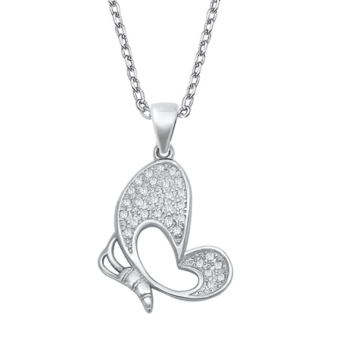 Silver CZ Necklace - Butterfly