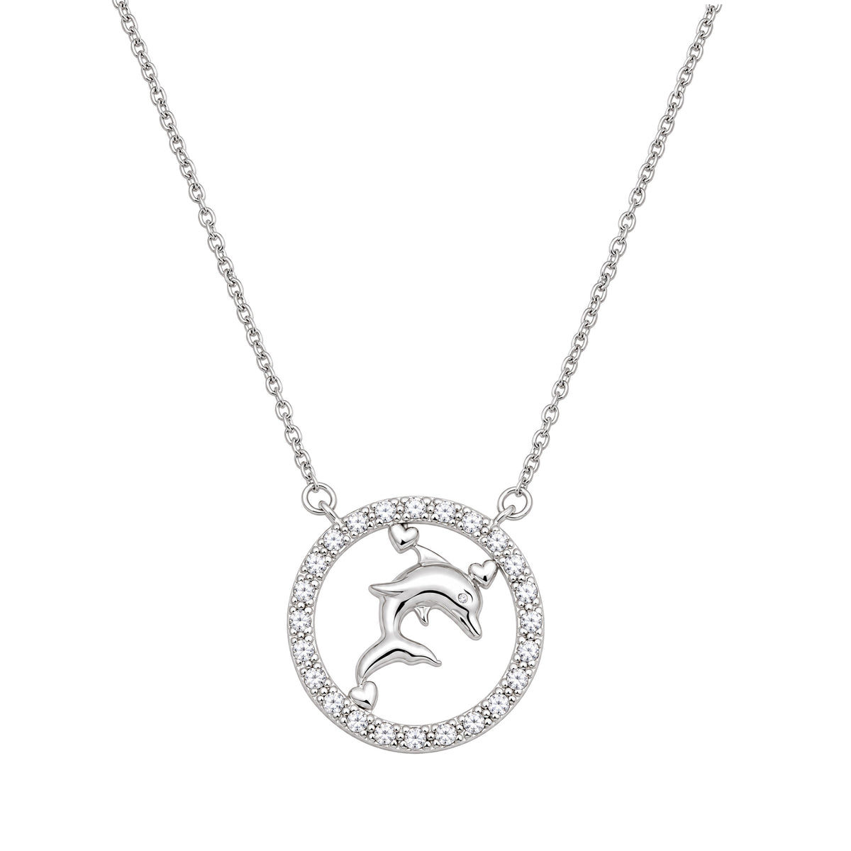 Silver CZ Necklace - Dolphin