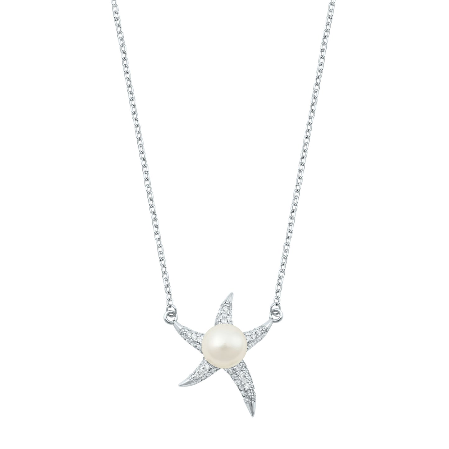 Silver Necklace - Starfish & Pearl
