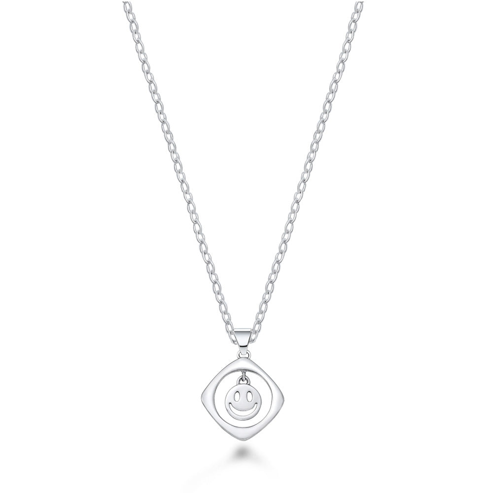 Silver CZ Necklace - Happy Face