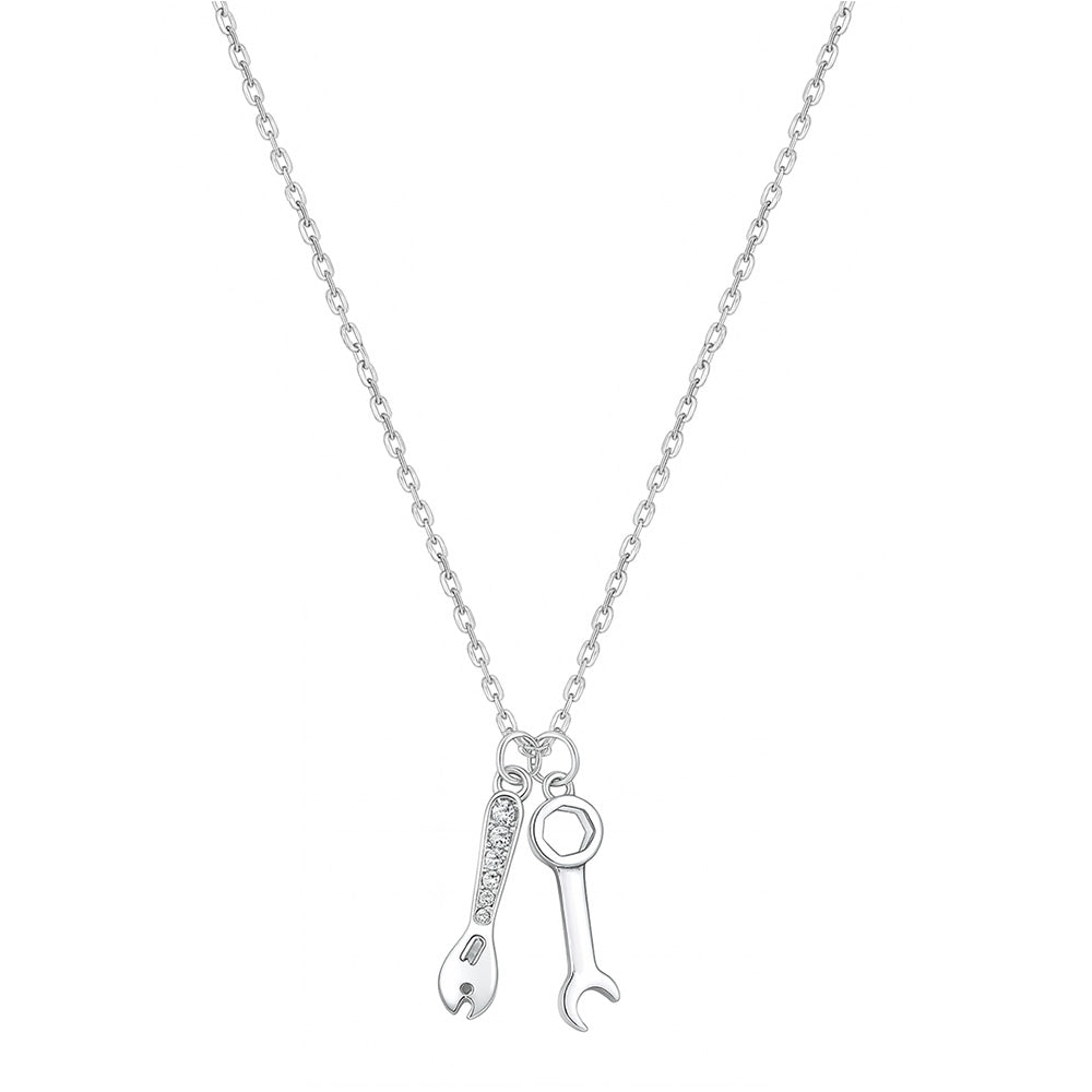 Silver CZ Necklace - Wrench & Spanner Tool