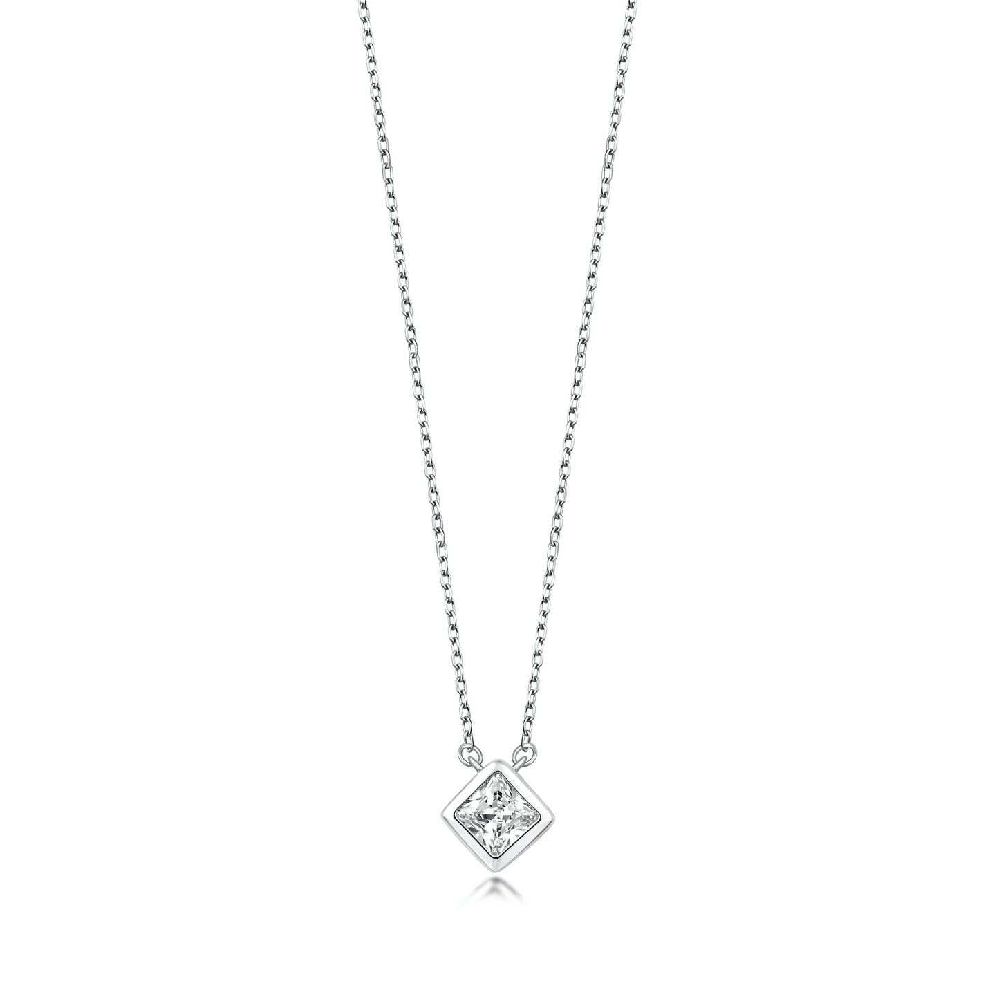 Silver CZ Necklace - Square Solitaire