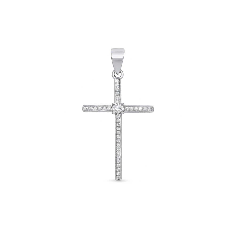 Silver CZ Pendant - Cross