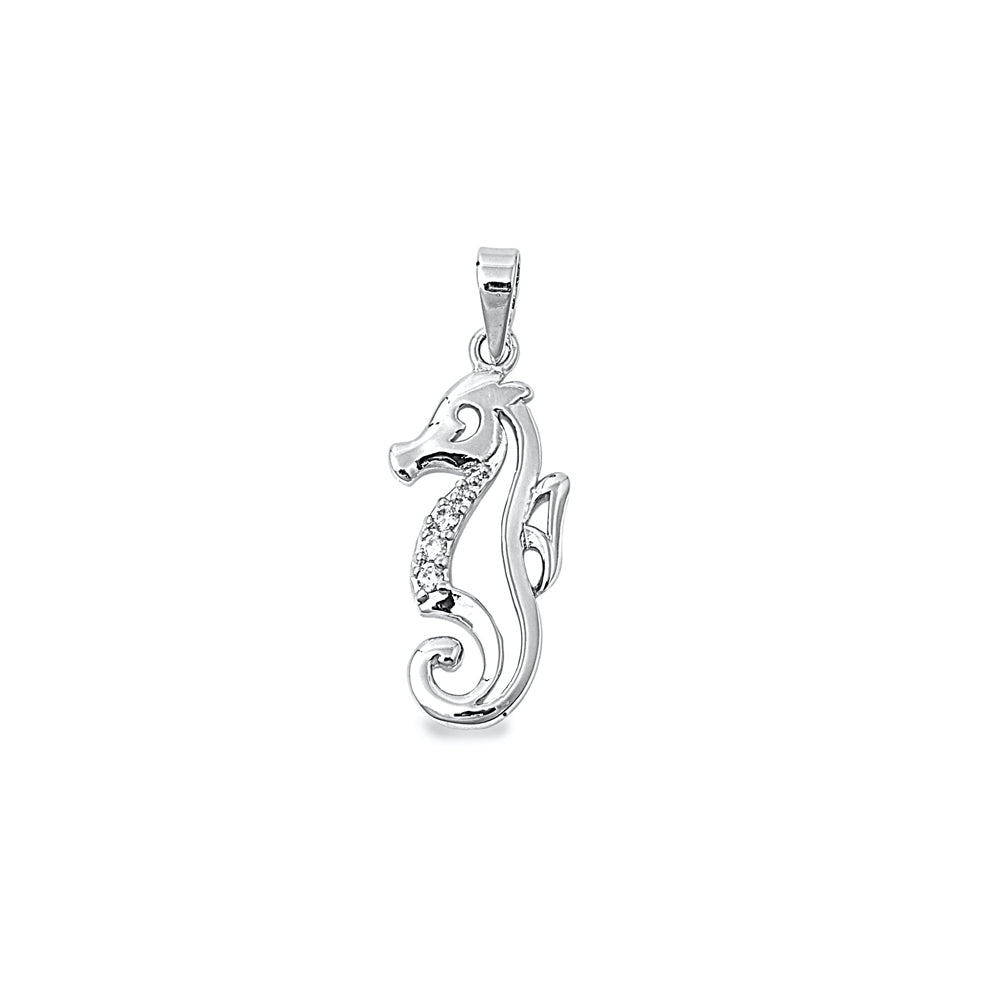 Silver Pendant W/ CZ - Seahorse