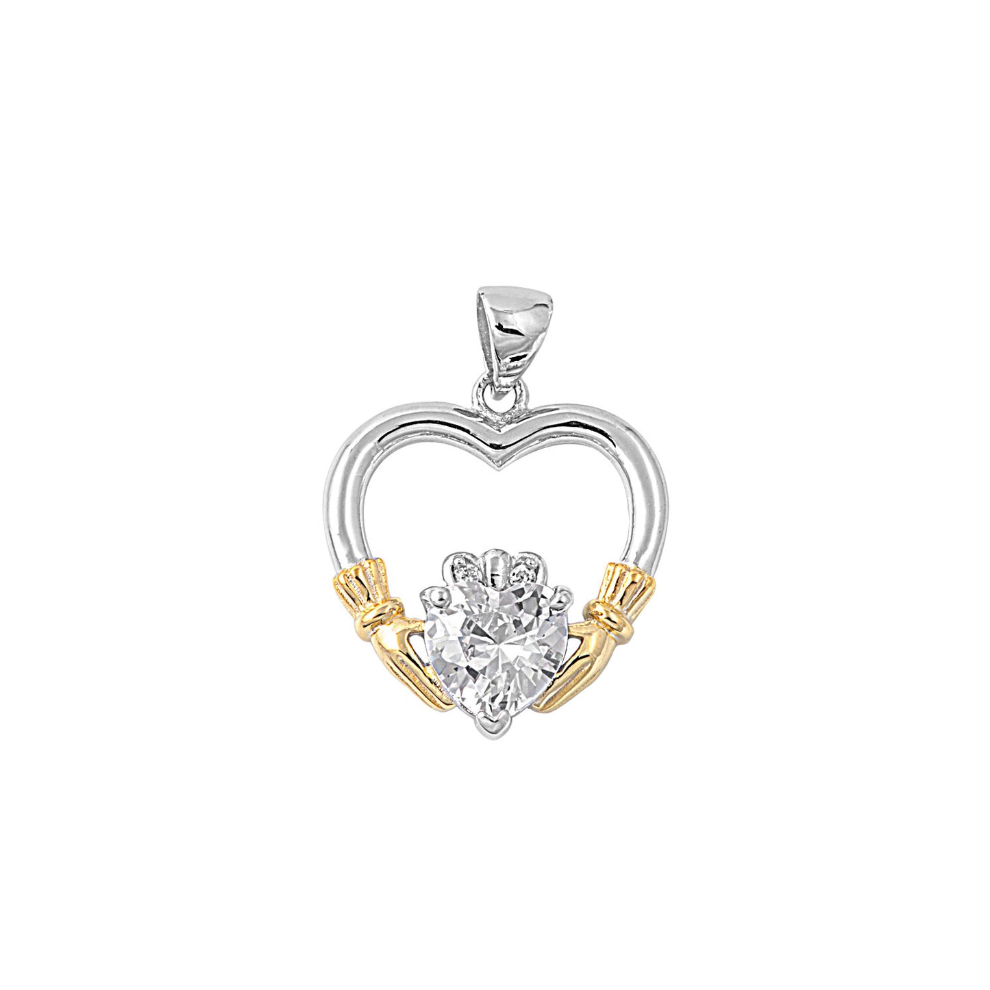 Silver Pendant W/ CZ - Claddagh