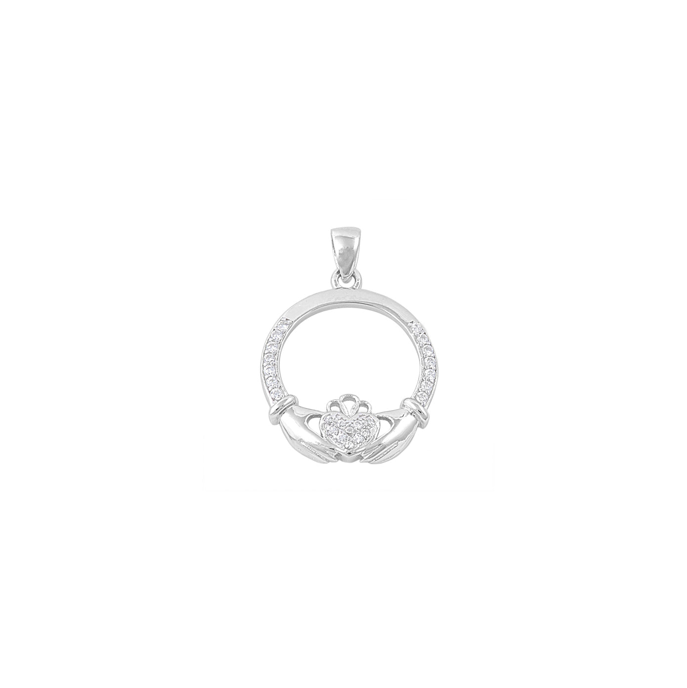 Silver Pendant W/ CZ - Claddagh