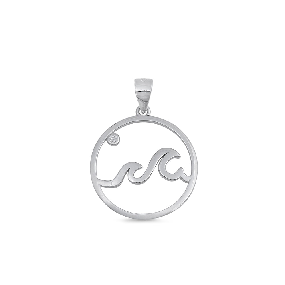 Silver Pendant W/ CZ - Ocean Wave