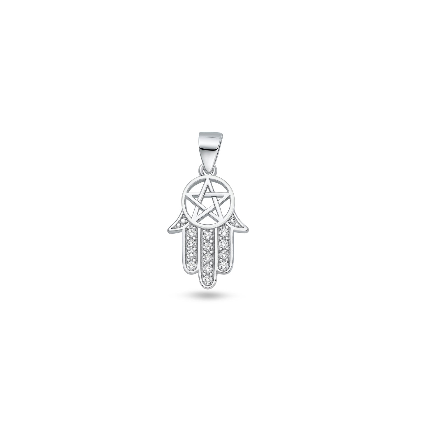 Silver CZ Pendant - Hamsa & Pentagram