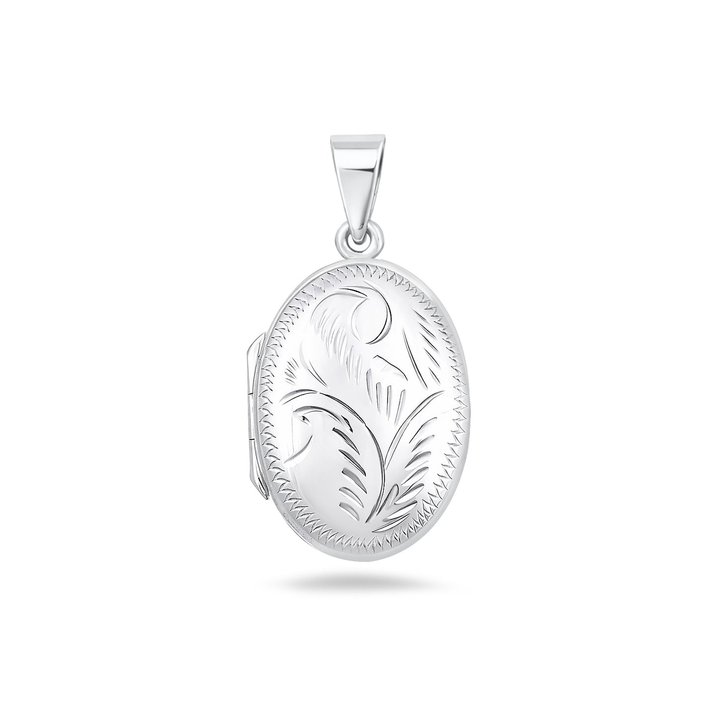 Silver Engraved Oval Locket