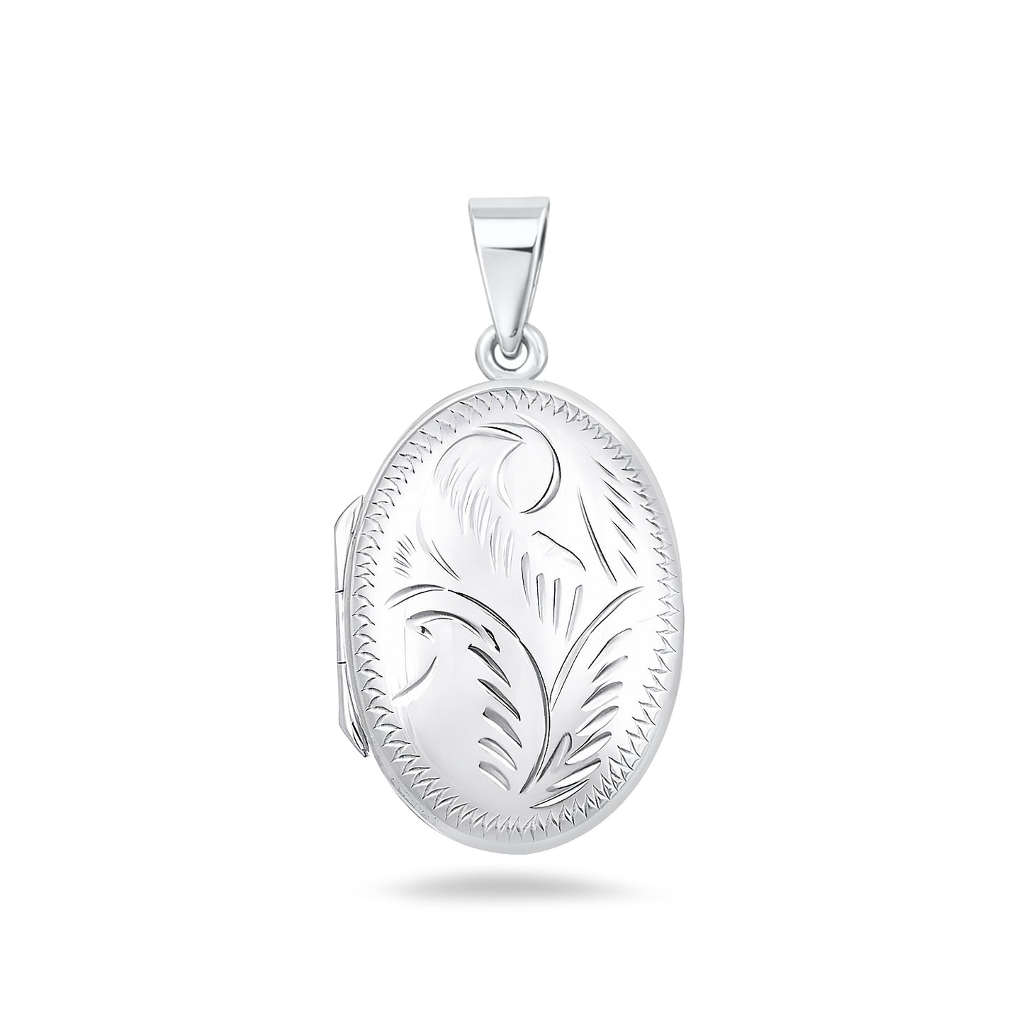 Silver Engraved Oval Locket