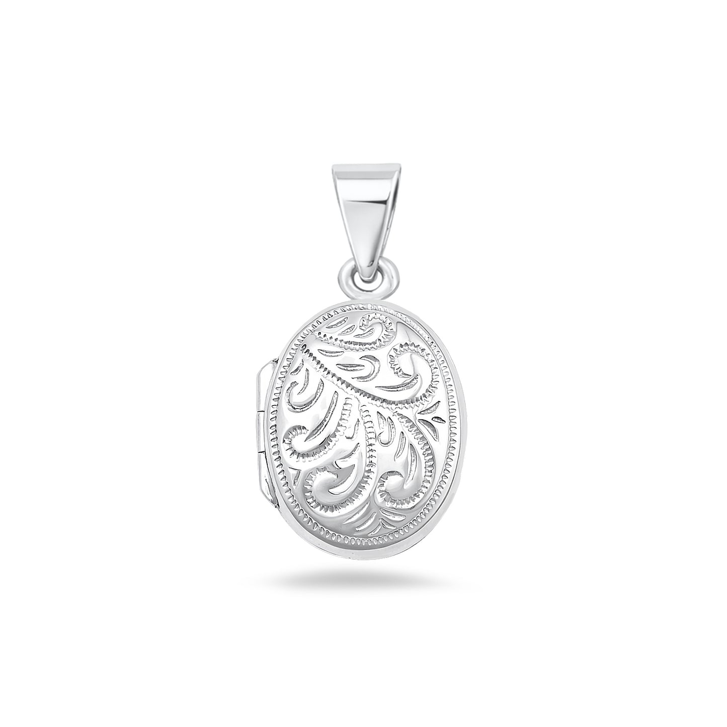 Silver Engraved Oval Locket