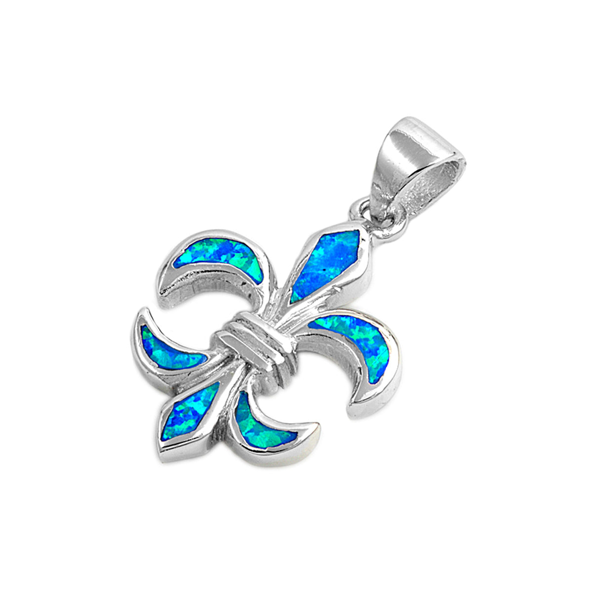 Silver Lab Opal Pendant - Fleur De Lis