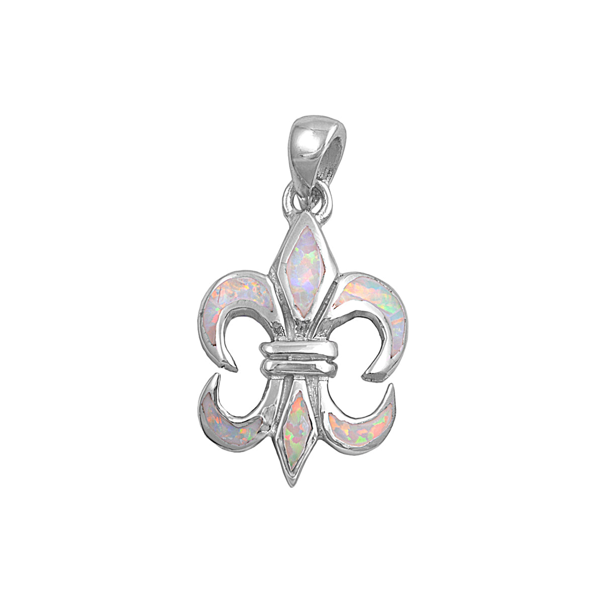 Silver Lab Opal Pendant - Fleur De Lis