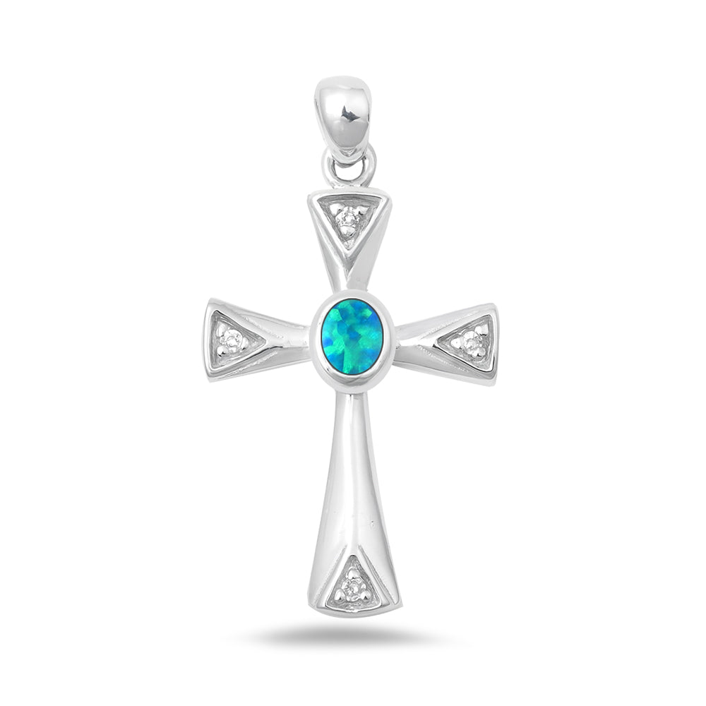Silver Lab Opal Pendant - Cross