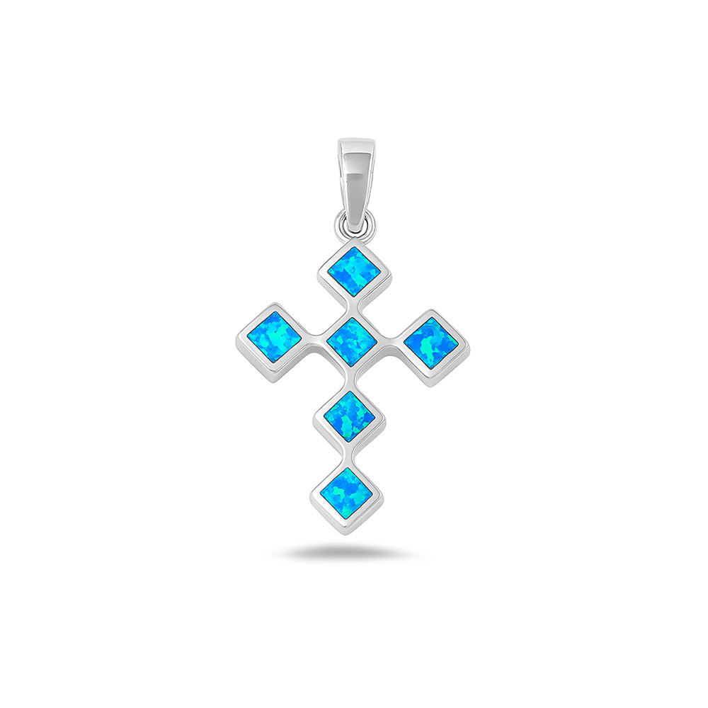 Silver Lab Opal Pendant - Cross