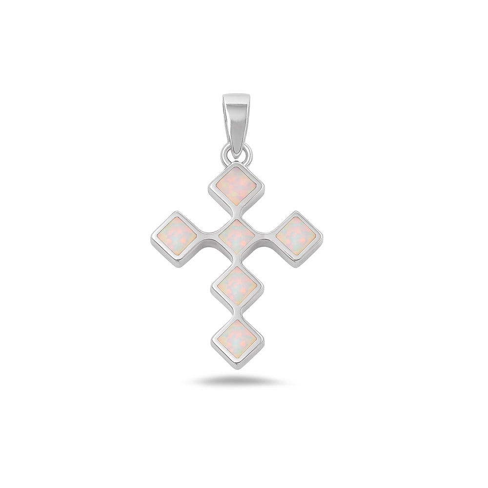 Silver Lab Opal Pendant - Cross
