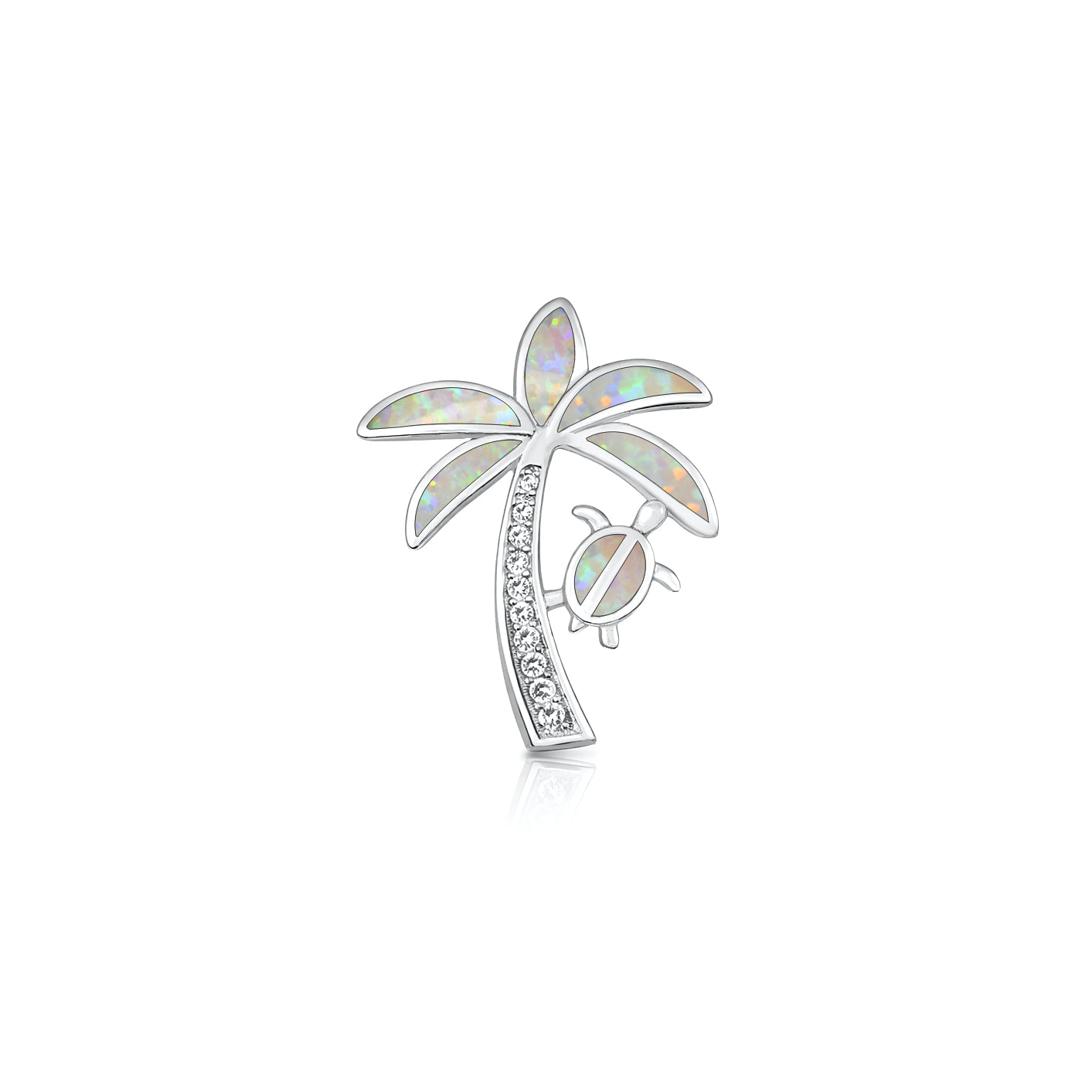 Silver Lab Opal Pendant - Palm Tree & Turtle