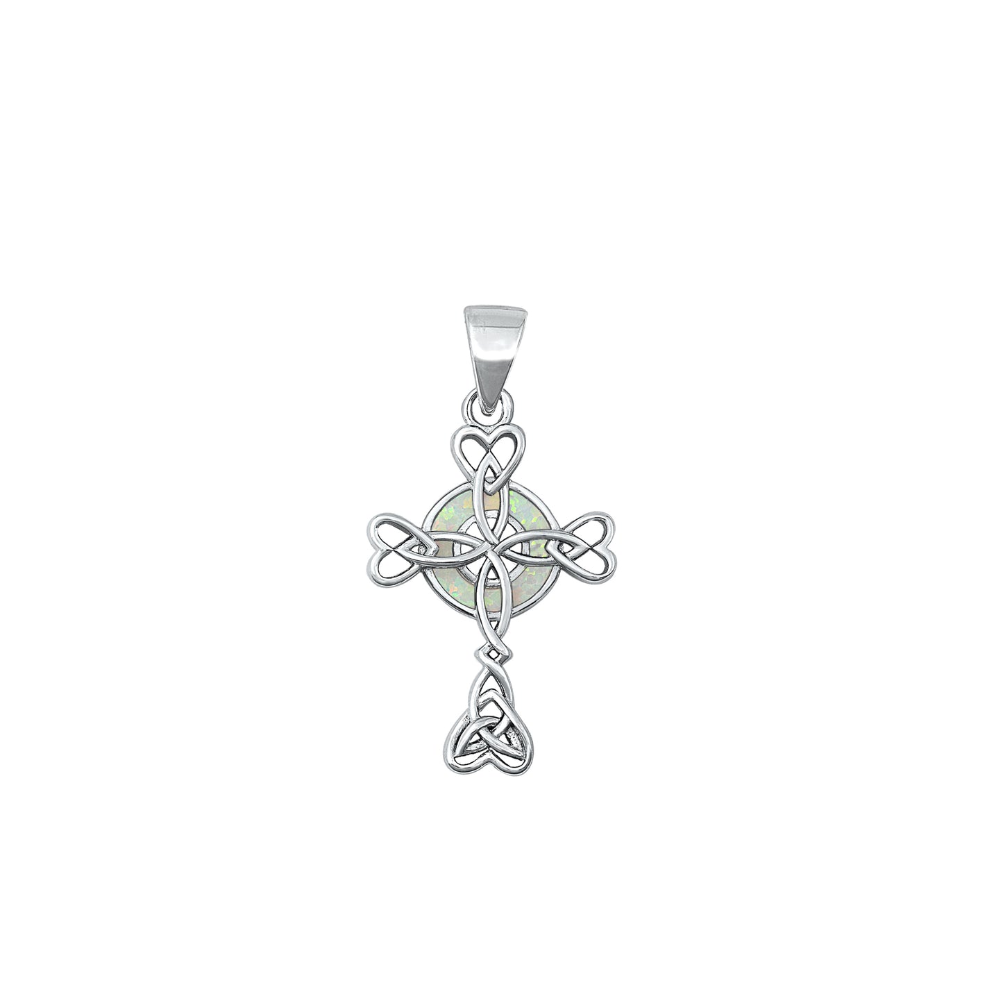 Silver Lab Opal Pendant - Celtic Cross