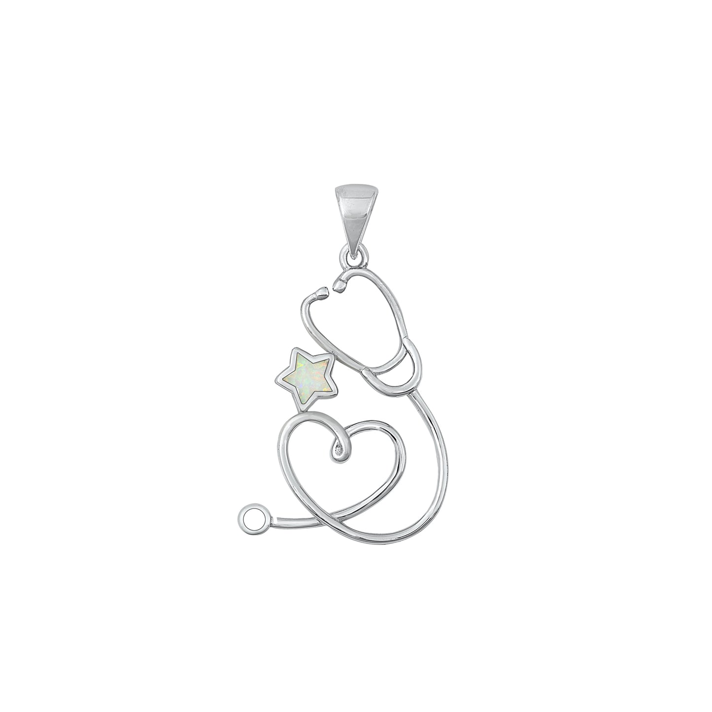 Silver Lab Opal Pendant - Stethoscope