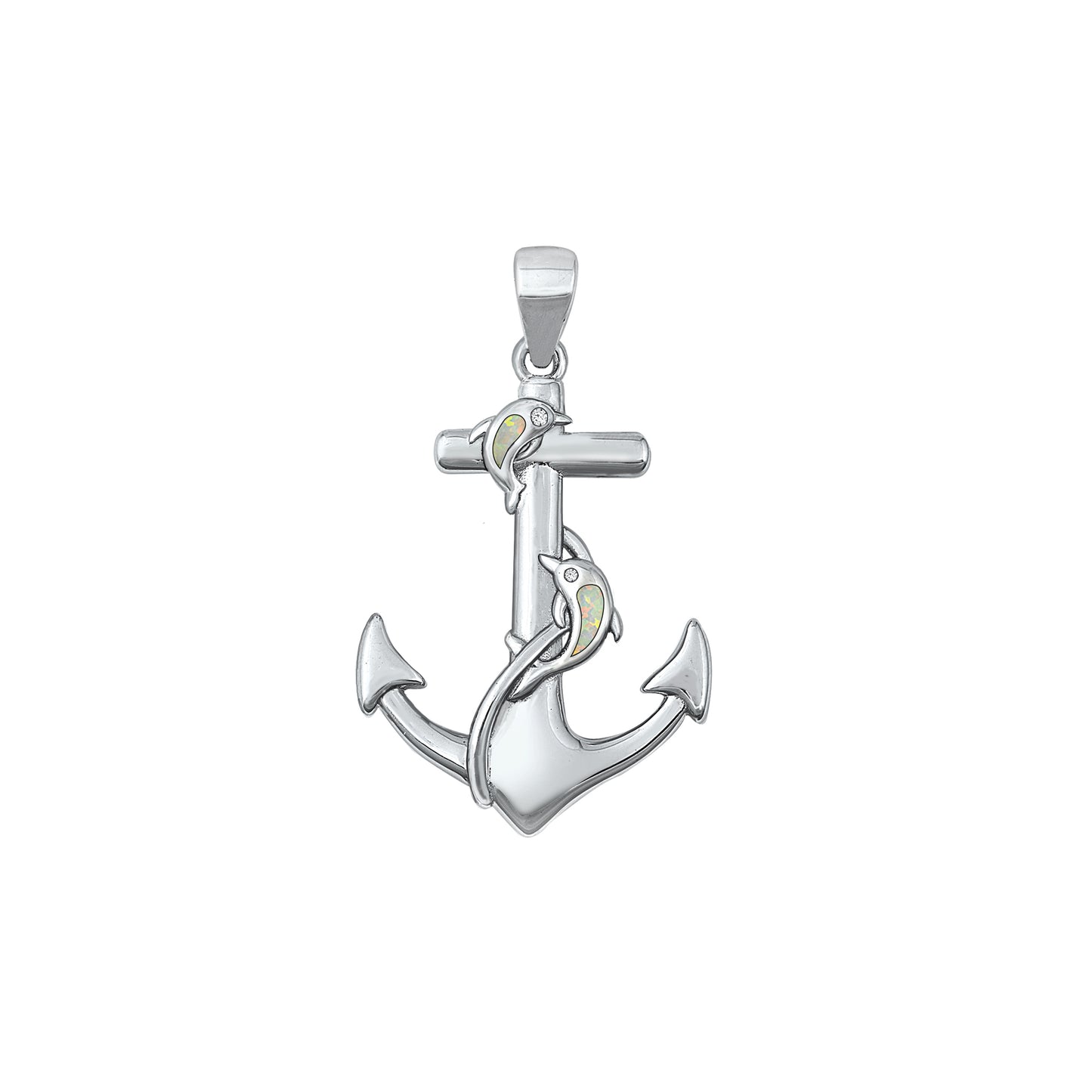 Silver Lab Opal Pendant - Anchor