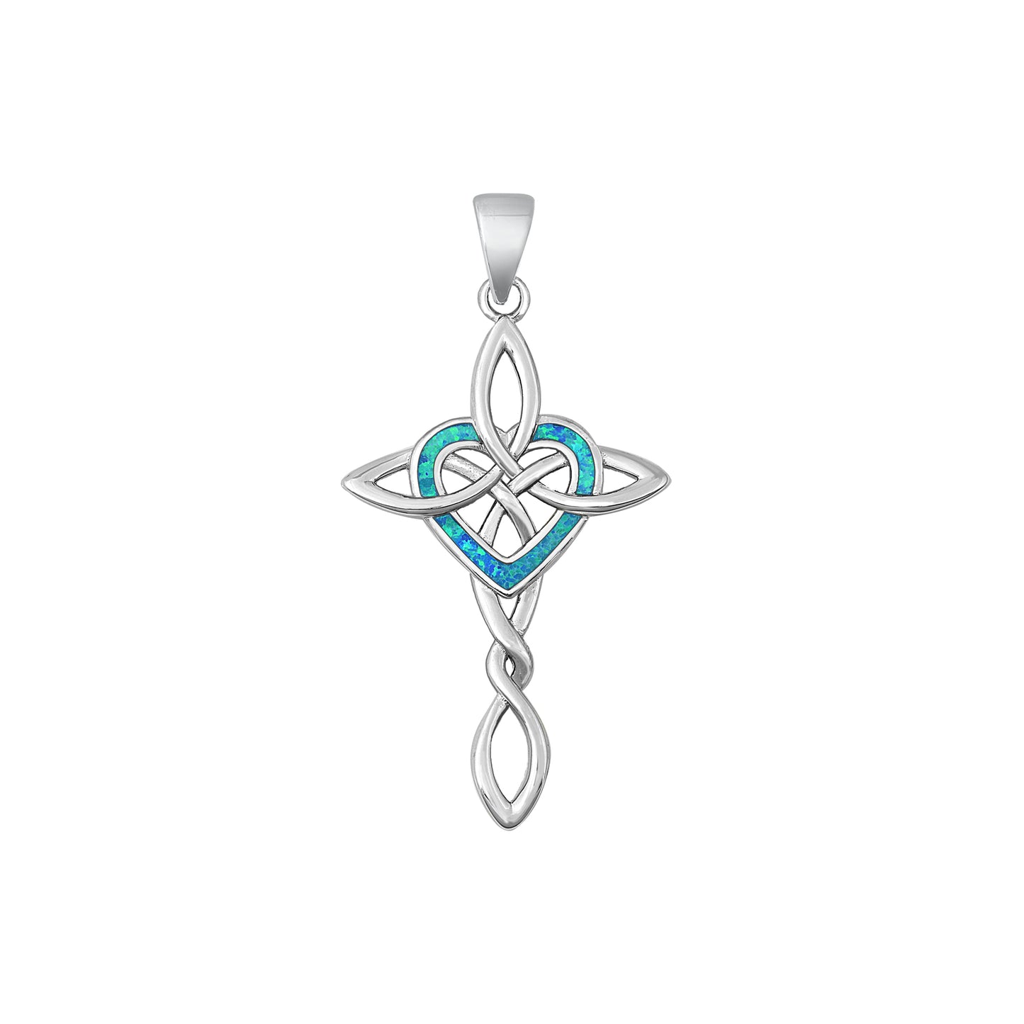 Silver Lab Opal Pendant - Celtic Cross & Heart