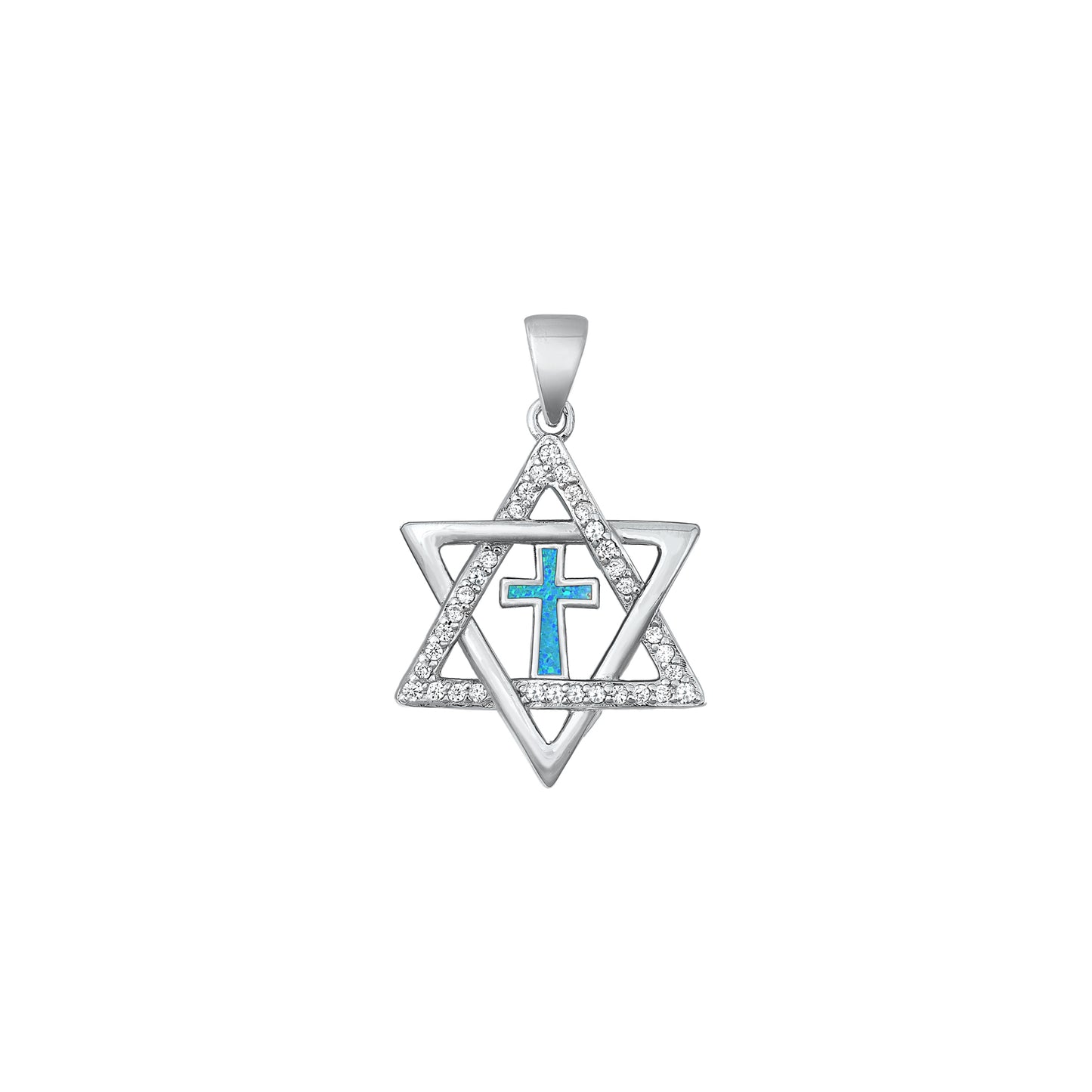 Silver Lab Opal Pendant - Star of David & Cross