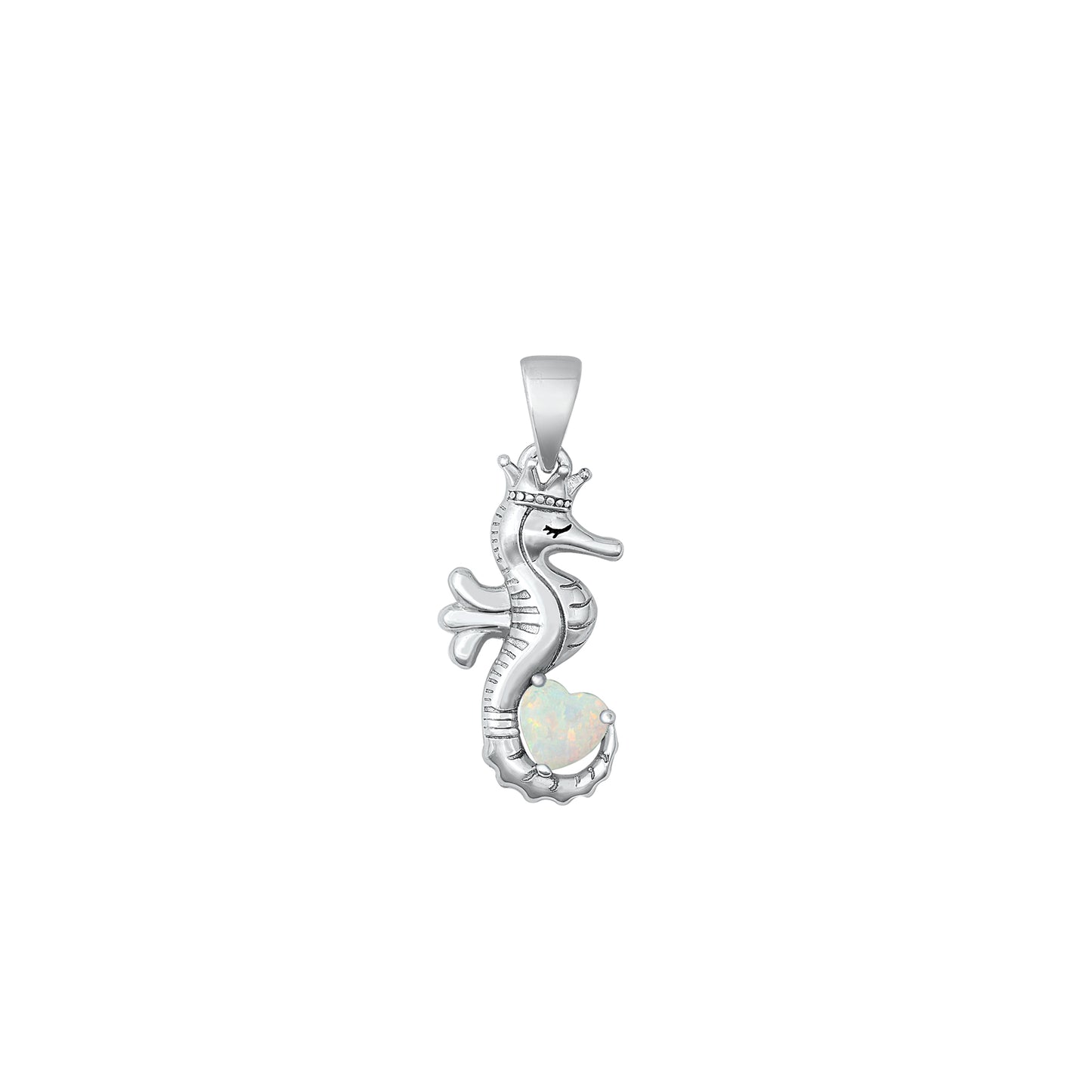 Silver Lab Opal Pendant - Seahorse
