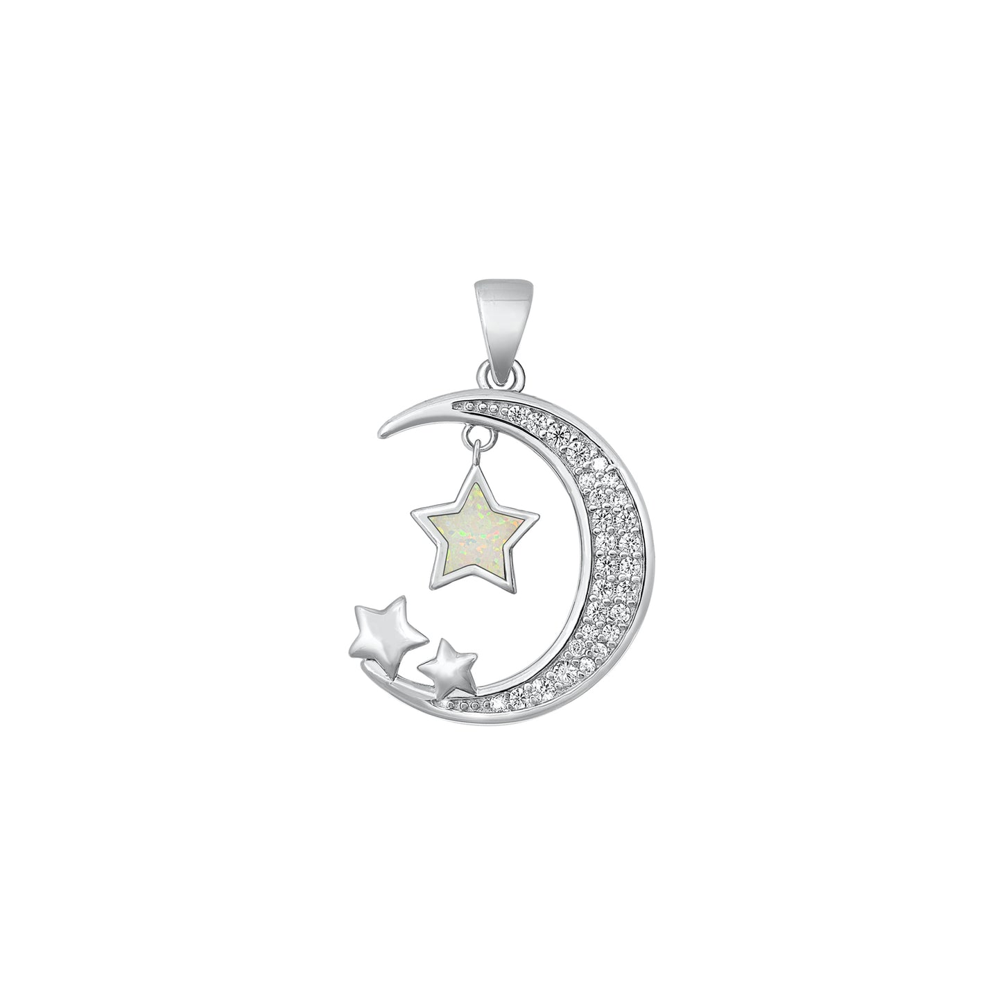Silver Lab Opal Pendant - Moon & Stars