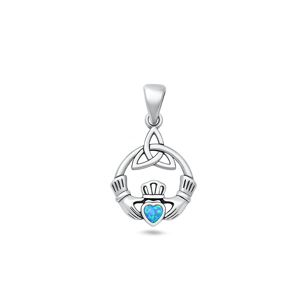 Silver Lab Opal Pendant - Claddagh