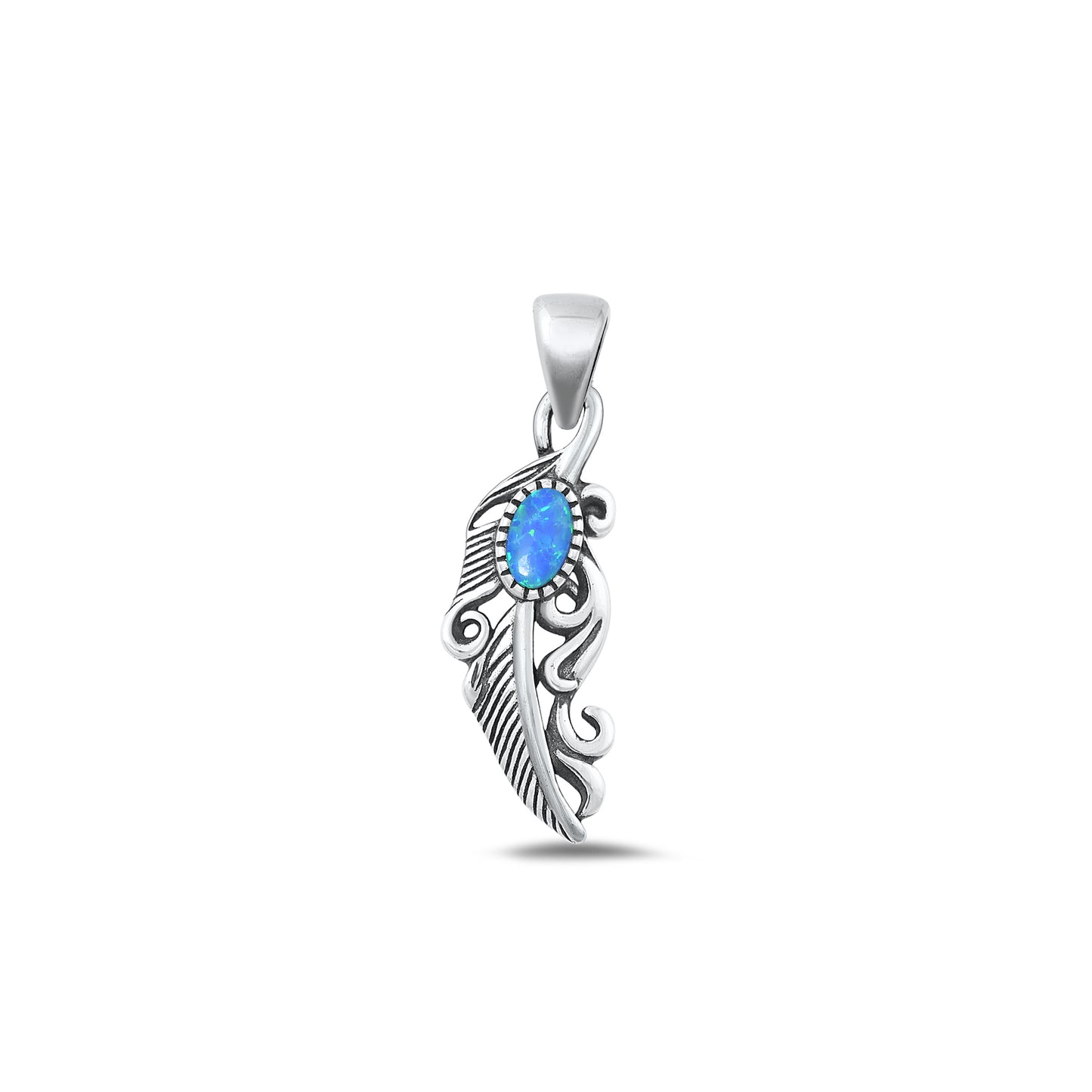 Silver Lab Opal Pendant - Feather