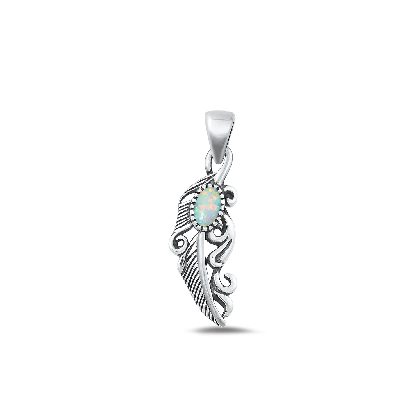 Silver Lab Opal Pendant - Feather