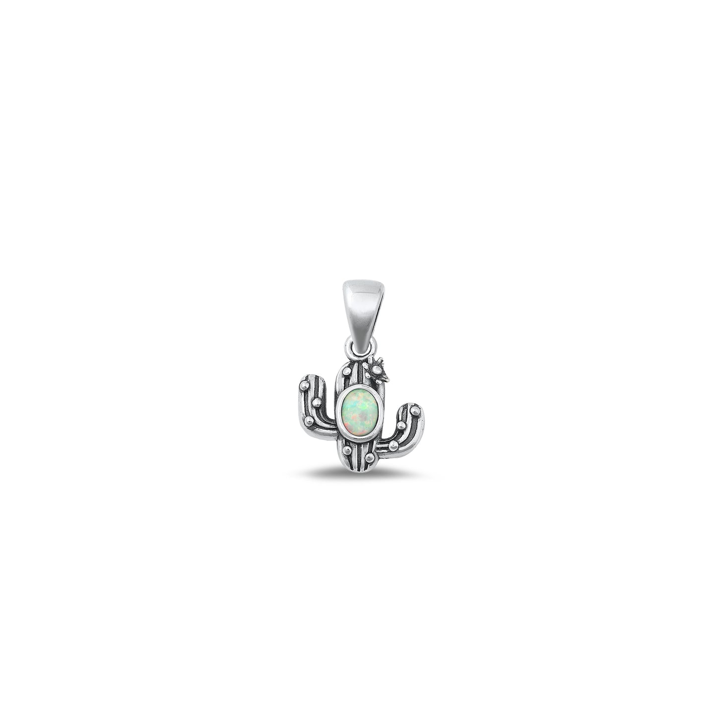 Silver Lab Opal Pendant - Cactus