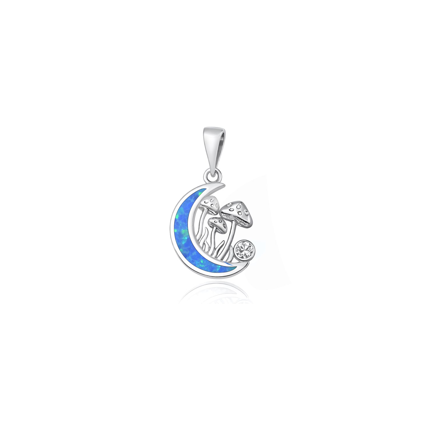 Silver Lab Opal Pendant - Moon & Mushrooms