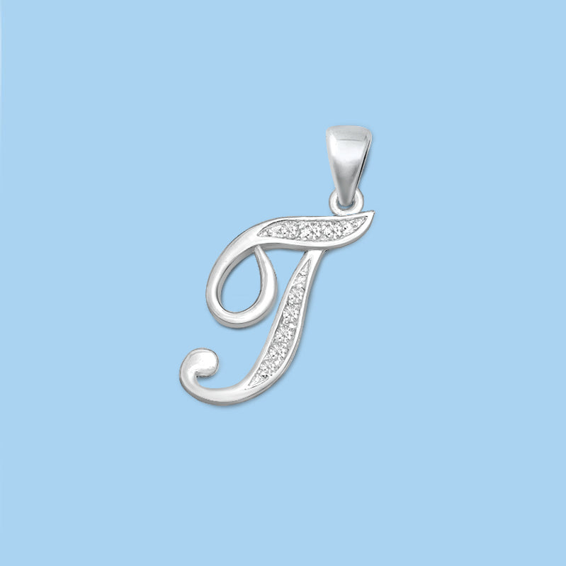 Silver Initial Pendant - T