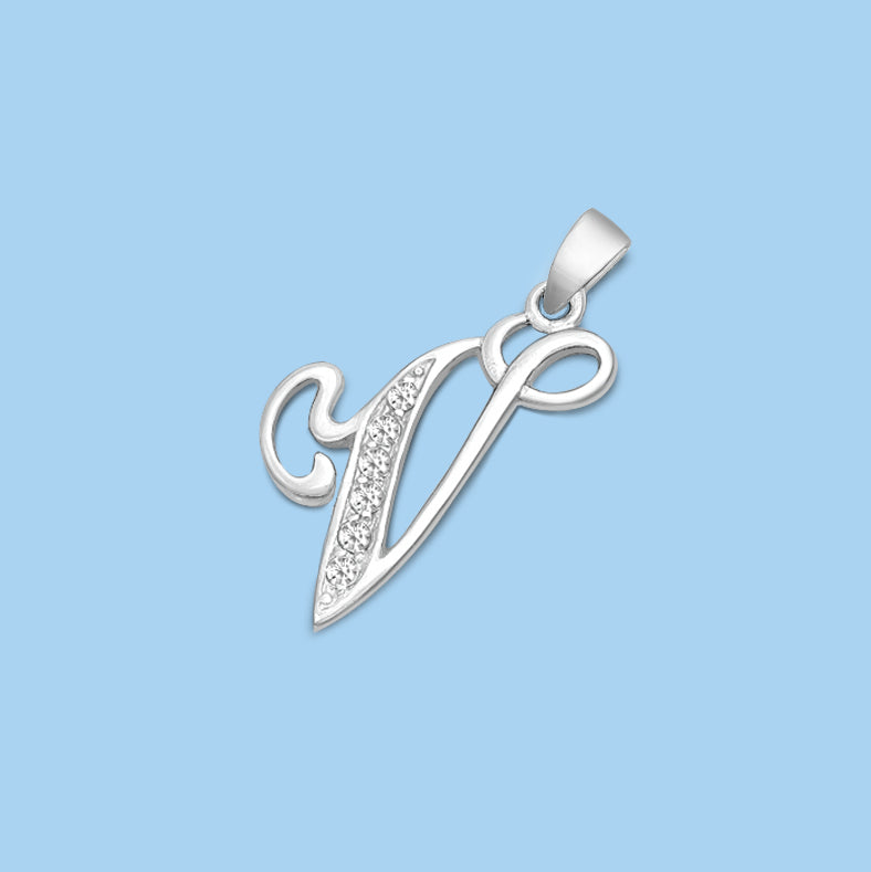 Silver Initial Pendant - V
