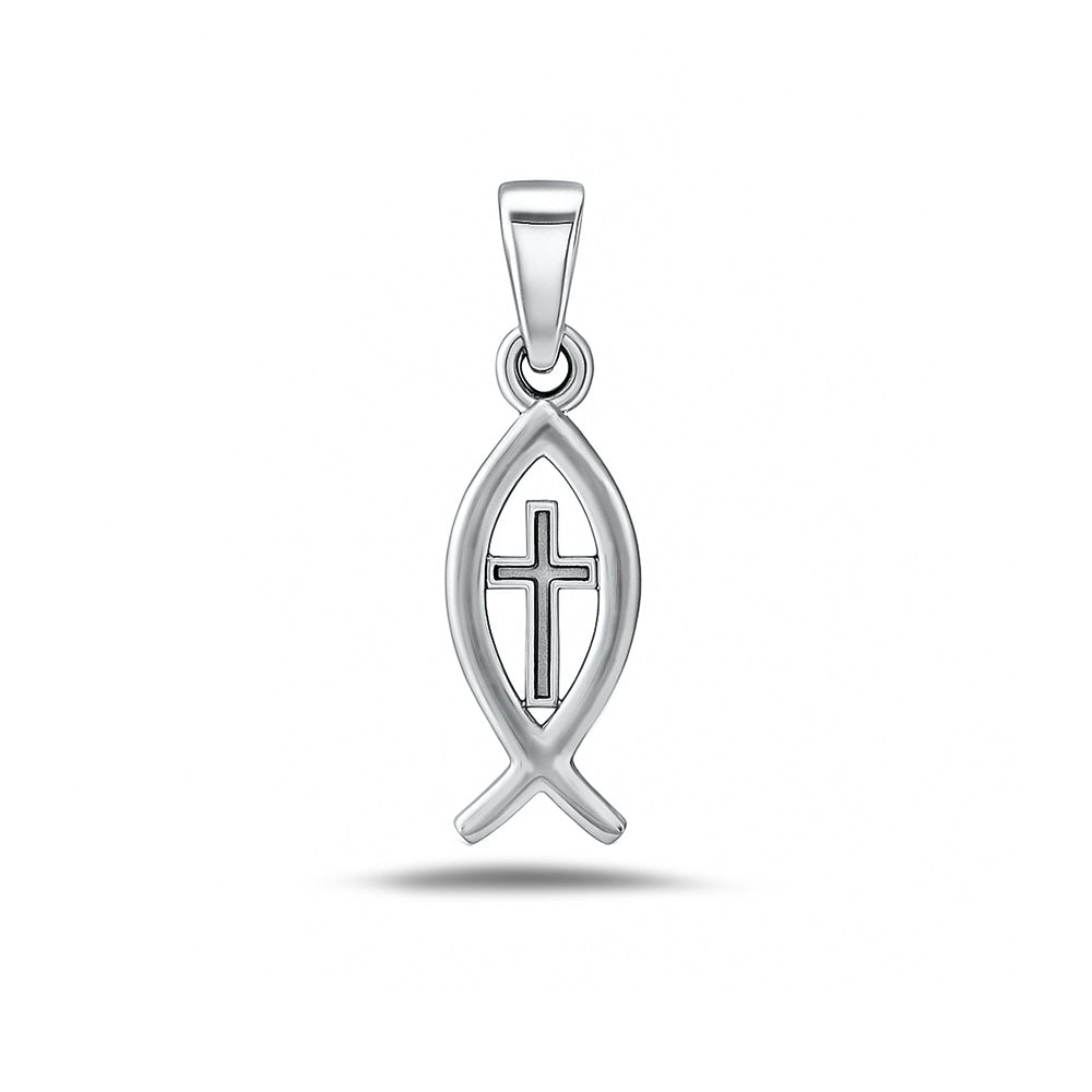 Silver Pendant - Christian Fish w/ Cross