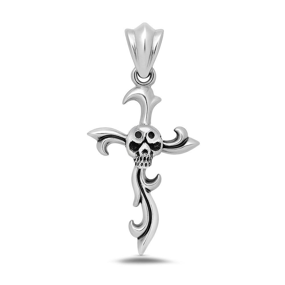 Silver Pendant - Skull Head Cross