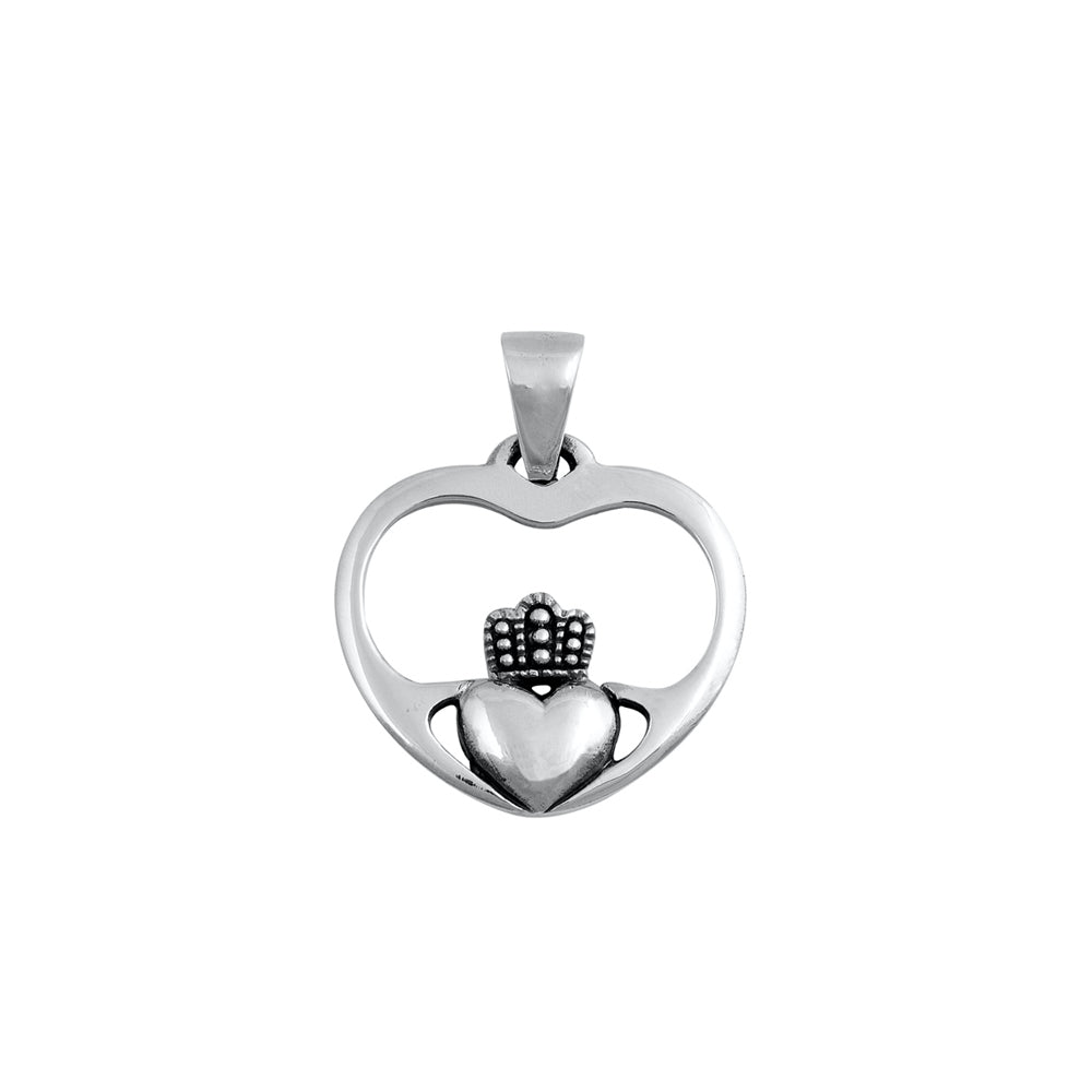 Silver Pendant - Heart Claddaugh