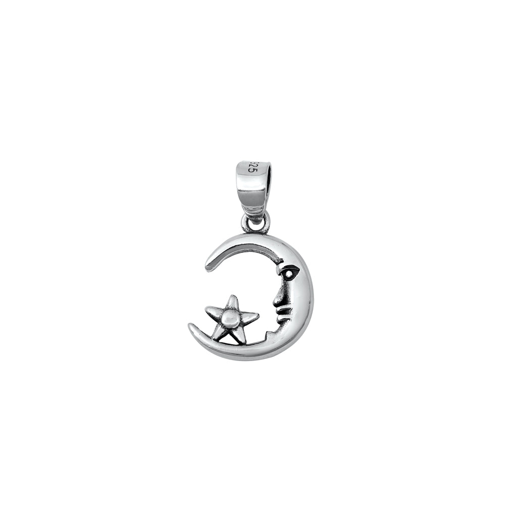 Silver Pendant - Crescent Moon & Star