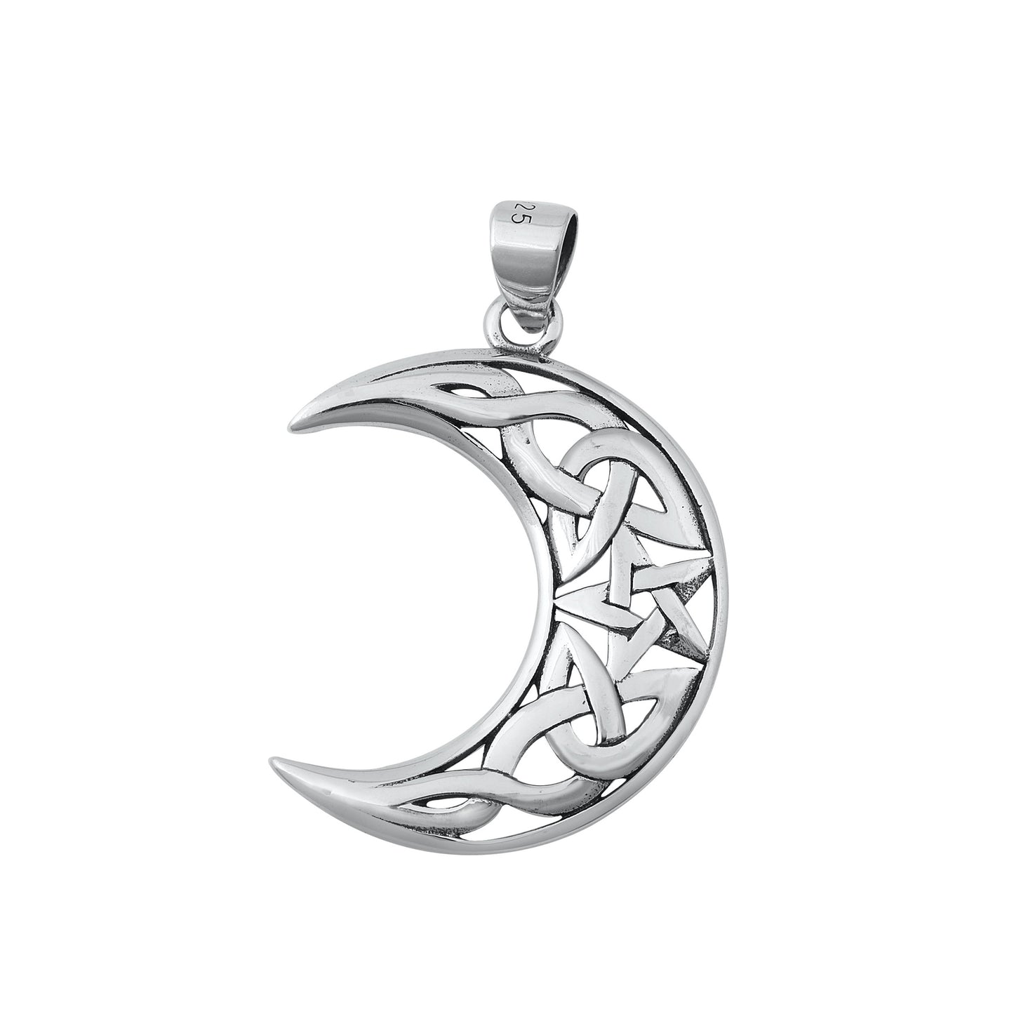 Silver Pendant - Celtic Crescent Moon