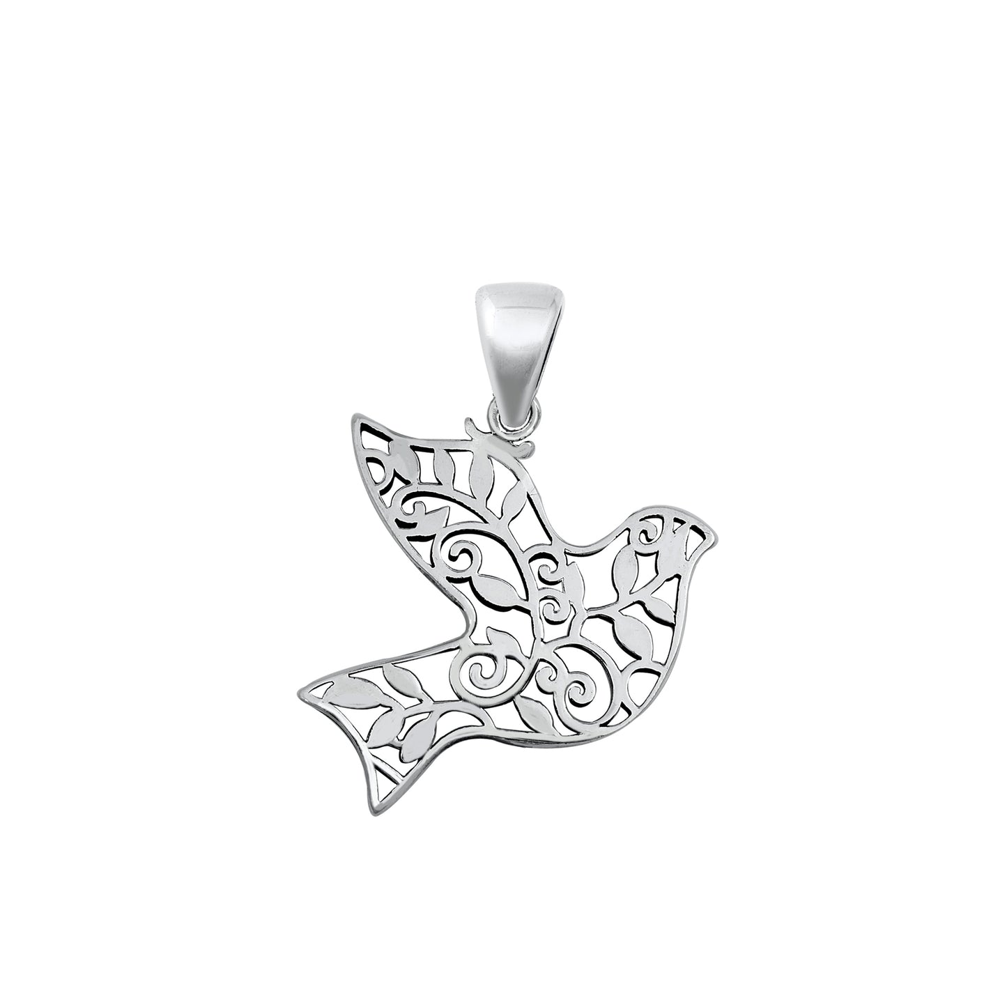 Silver Pendant - Dove & Flowers