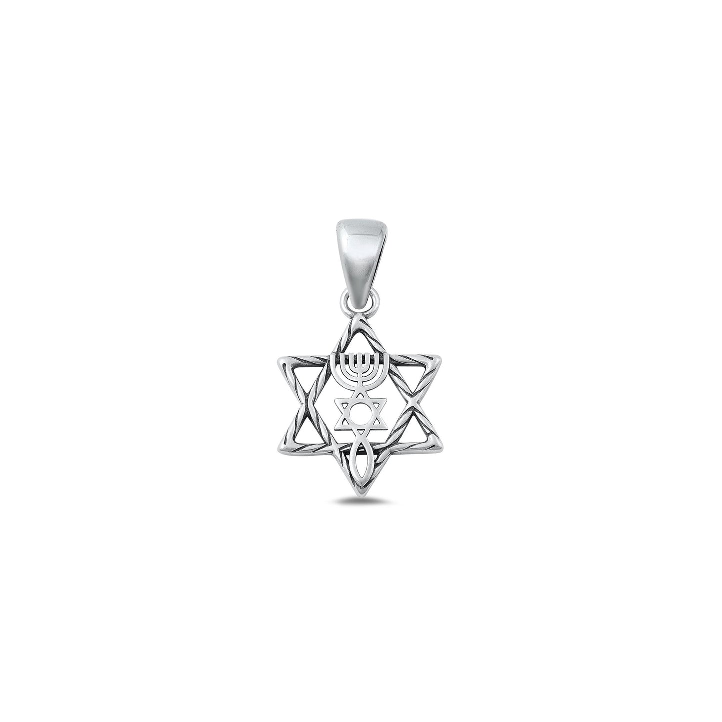 Silver Pendant - Star of David, Menorah, Fish