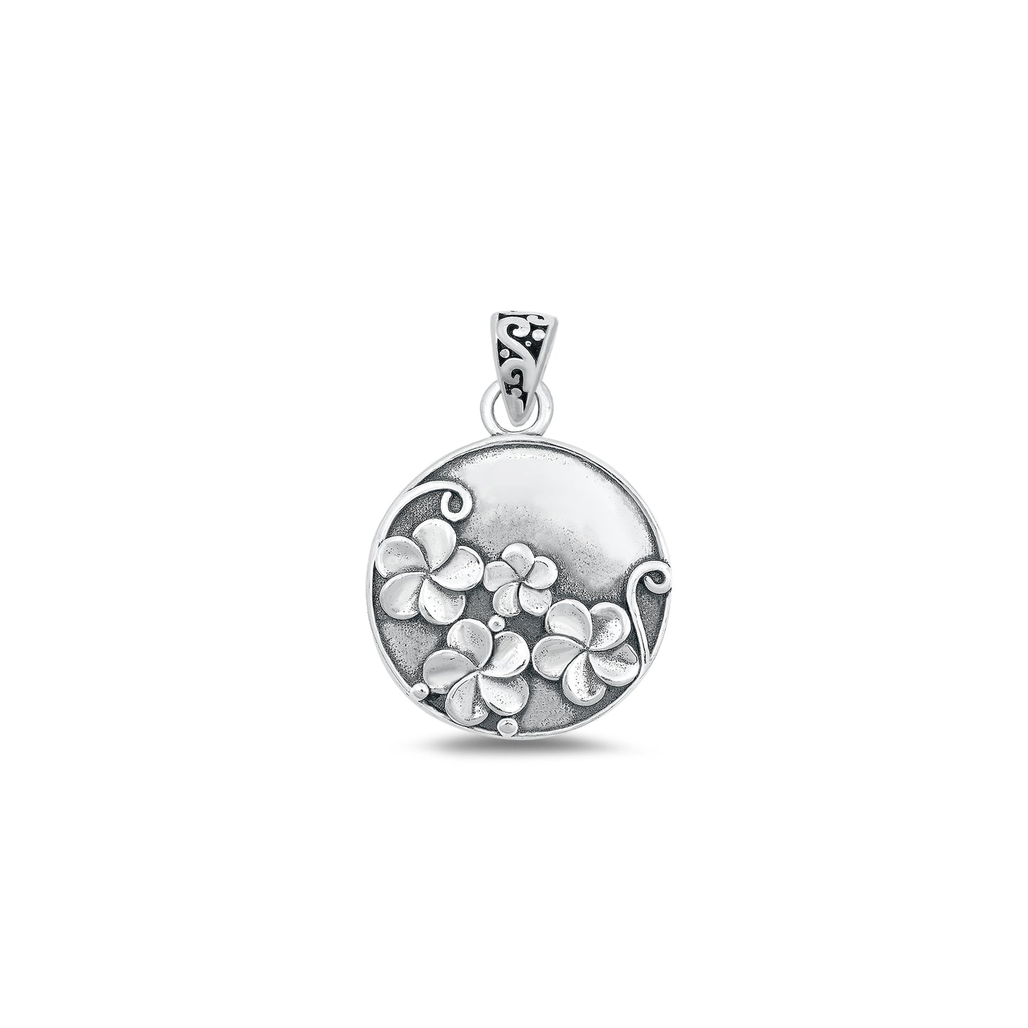 Silver Pendant - Plumeria Flowers