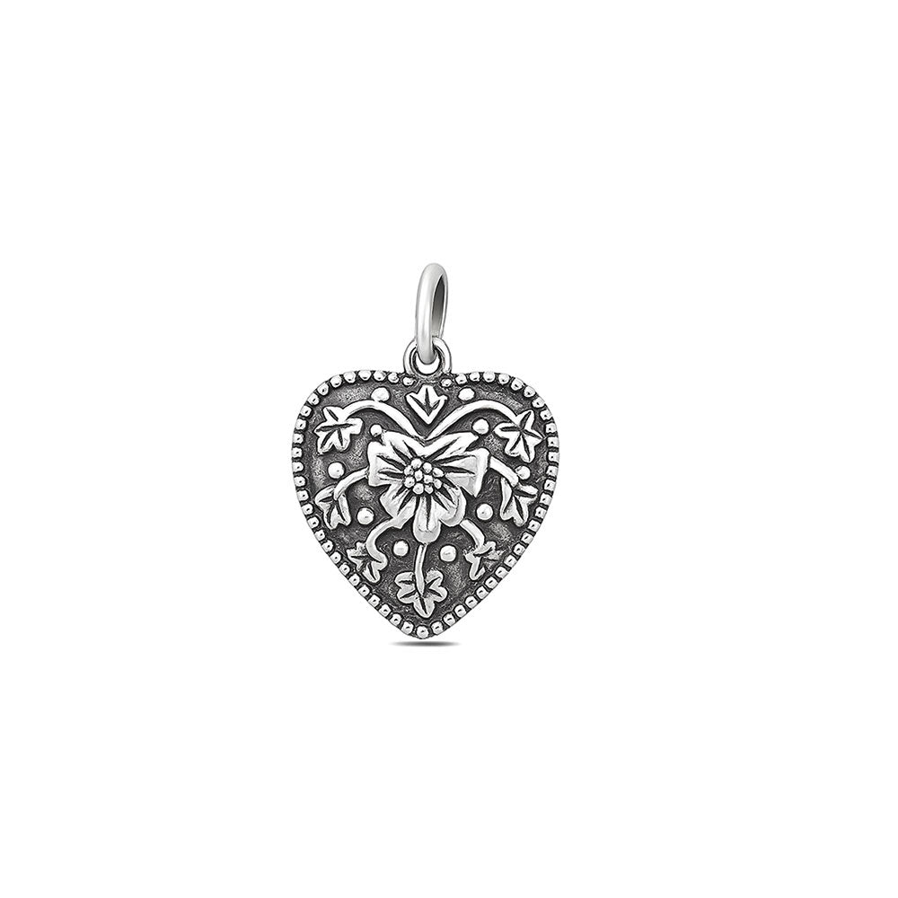 Silver Pendant - Heart & Flower