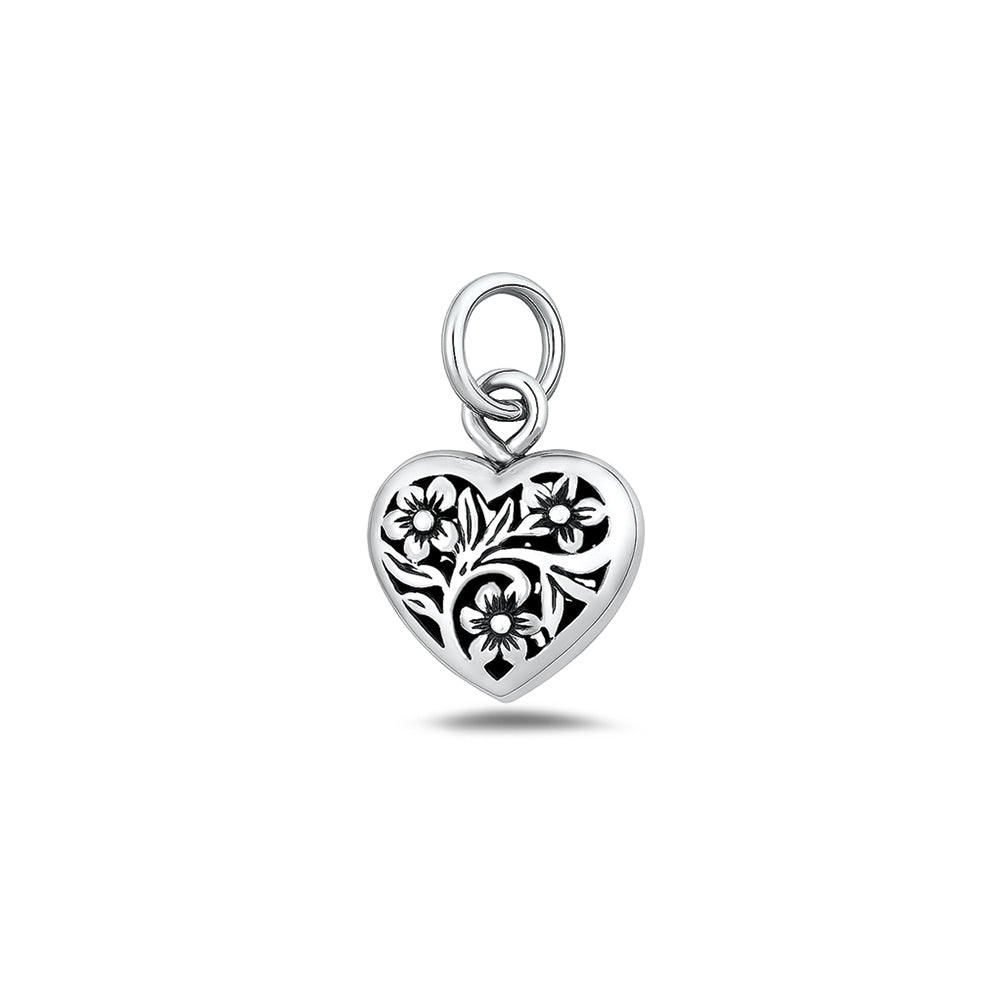 Silver Pendant - Heart & Flowers