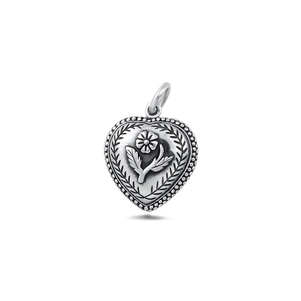 Silver Pendant - Heart & Flower