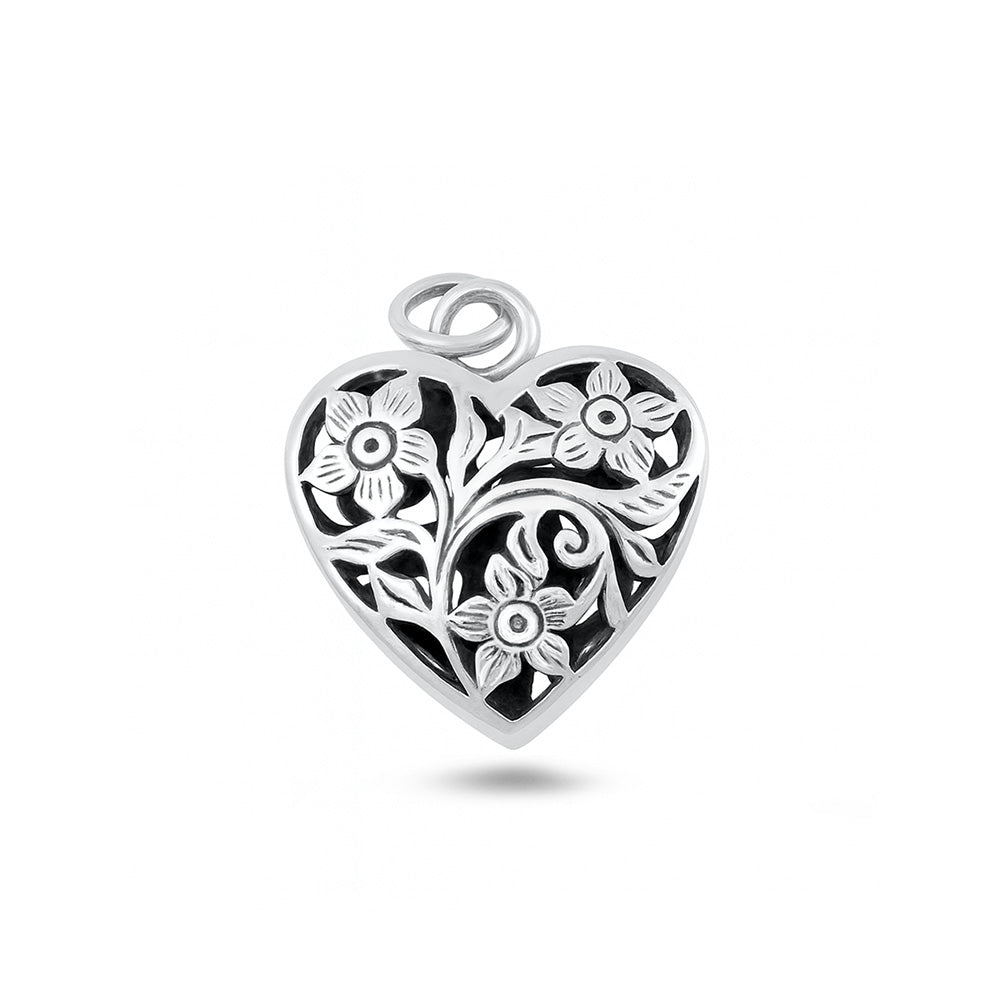 Silver Pendant - Floral Heart