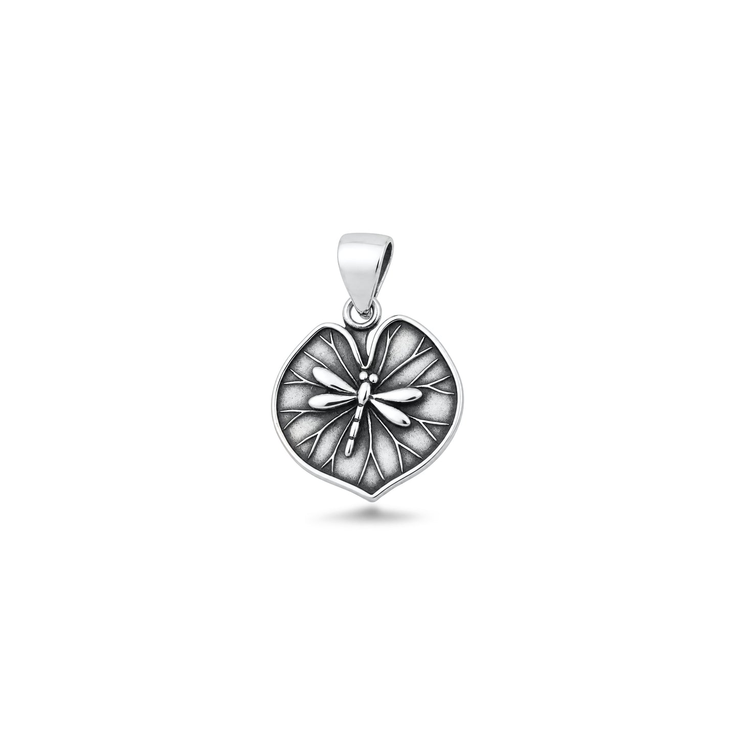 Silver Pendant - Dragonfly & Leaf