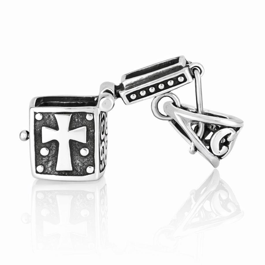 Silver Pendant - Cross & Fish Prayer Box